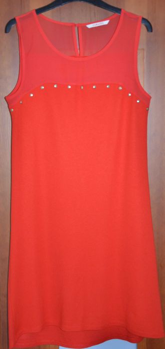 Camaïeu - mocno czerwona sukienka letnia, szyfonowe wstawki