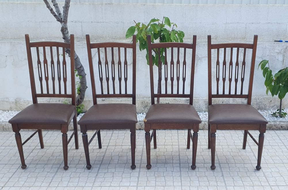 Conjunto ​4 Cadeiras de Sala de Jantar em Madeira Maciça / Vintage Retro