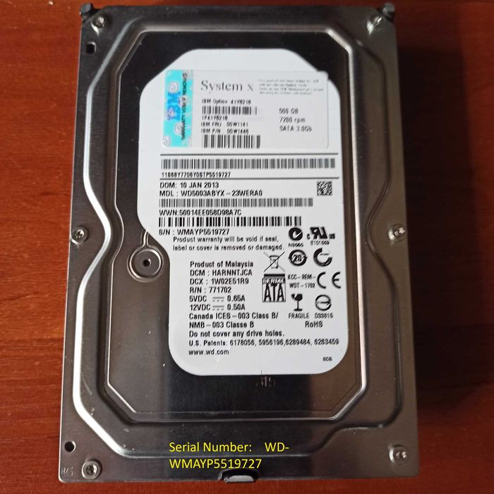 HDD 500Gb WD5003ABYX 7200 RPM, SATA- високоякісні HD для будь якого ПК