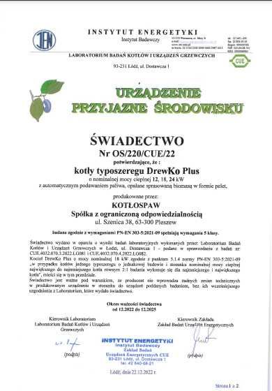 Kocioł na drewno/pellet Kotłospaw Drewko Plus 12kW montaż Tychowo