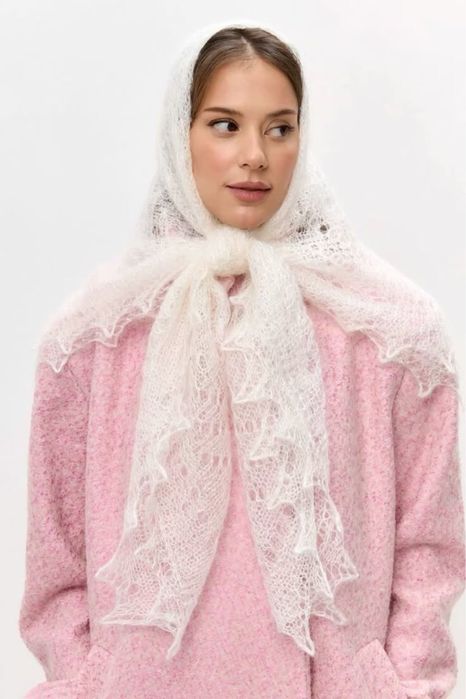 Пухова хустка, шалик, палантин, шарф косинка з шовком преміум якості