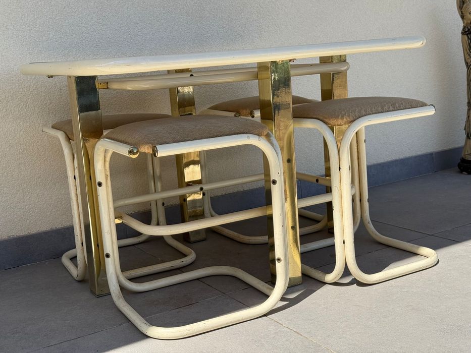 Mesa vintage vidro  + 4 bancos – Anos 70/80
