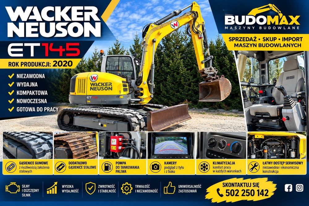 Wacker Neuson ET145 koparka Gąsienicowa 15ton WACKER NEUSON KLIMA pompaPaliwa jak CAT 313 Volvo EC 140 Komatsu PC 138 Hitachi ZX 135 dodatkowe linie hydrauliczne 2 x org ŁYŻKI  Koparka 15 ton WACKER NEUSON ET145 CAT 313 Volvo EC140 KOMATSU PC138
