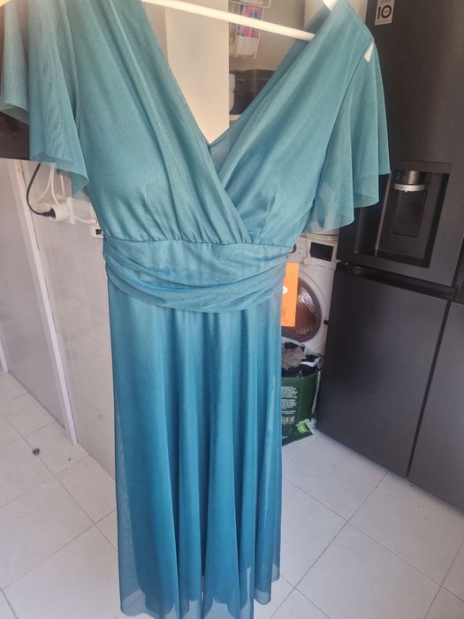 Vestido Midi azul petróleo S novo