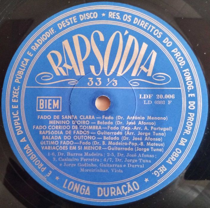 José Afonso, Barros Madeira, etc. - - - - - Coimbra Serenade	- - - 	LP