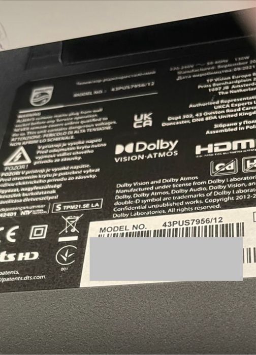 Para venda: TV Philips modelo 43PUS7956, de Novembro de 2021