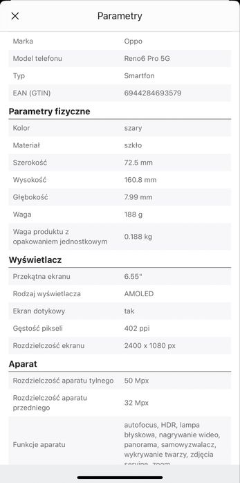 Oppo Reno 6 Pro 5 G 12/256 GB e-SIM