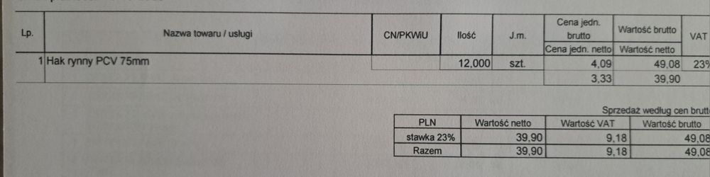 Komplet - złączki + rynna PCV 75 mm Bryza