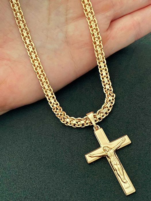 Позолоченная Цепочка "Панцирное Плетение" + Крестик +Браслет. Позолота