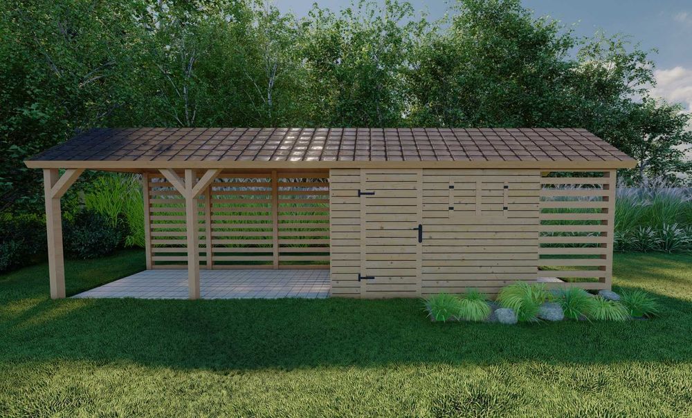 Drewniany Domek Narzędziowy z Drewutnią i Altaną FARMER CLASIC PLUS