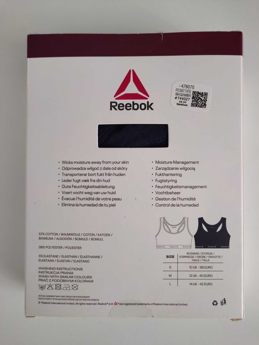 Nowe staniki sportowe Reebok rozm. S