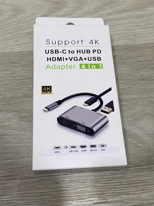Перехідник 4K USB-C HUB PD+HDMI+VGA+USB adapter 4 in 1