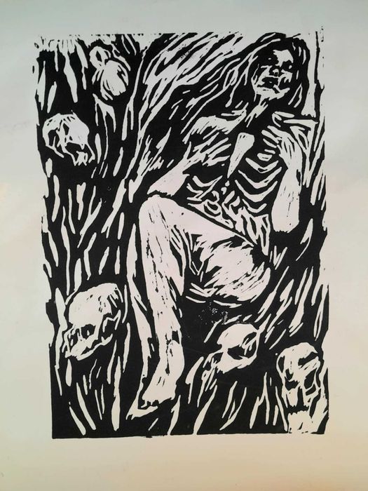 Linoryt czarno-biały – praca autorska.