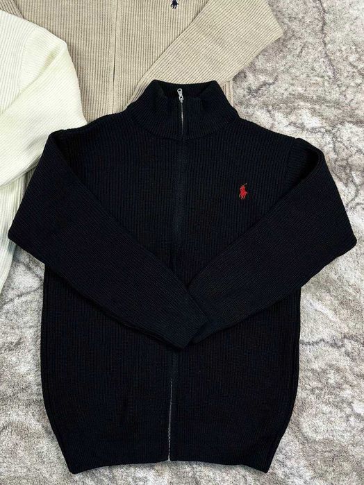 Чоловічий в’язаний кардиган Polo Ralph Lauren / Поло Ральф Лорен на блискавці, чорний, S–XL