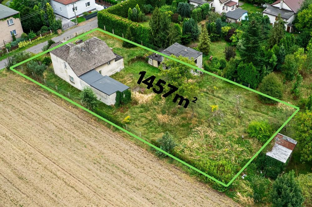 Działka budowlana 1457m² z mediami i starym domem, Orzesze-Woszczyce