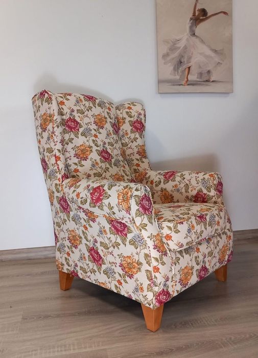 Fotel dla mamy karmiącej uszatek angielski prowansalski styl plusz