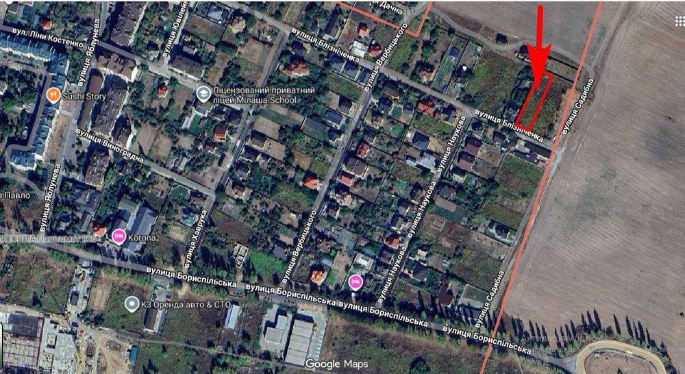 Продаж ділянки 0,14 га, с. Чубинське (Бориспільський р-н)