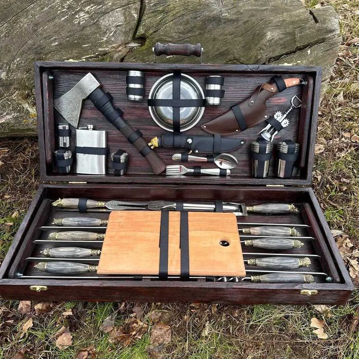 Набір шампурів у дерев'яному кейсі "ВІВАТ" Подарунок, подарок, Мужчине