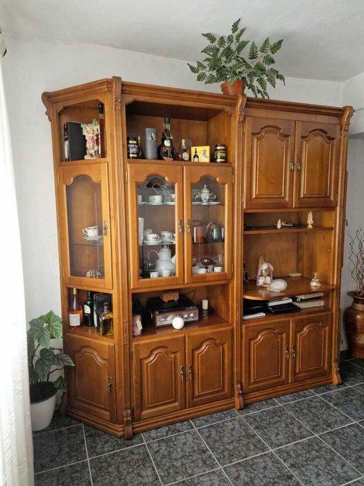 Sala completa - Móveis madeira maciça + 3 sofás pele