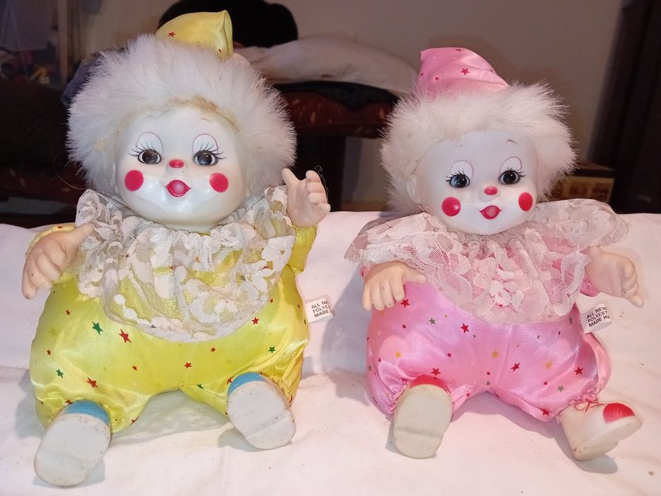 Conjunto de 2 Bonecos Palhaços Antigos