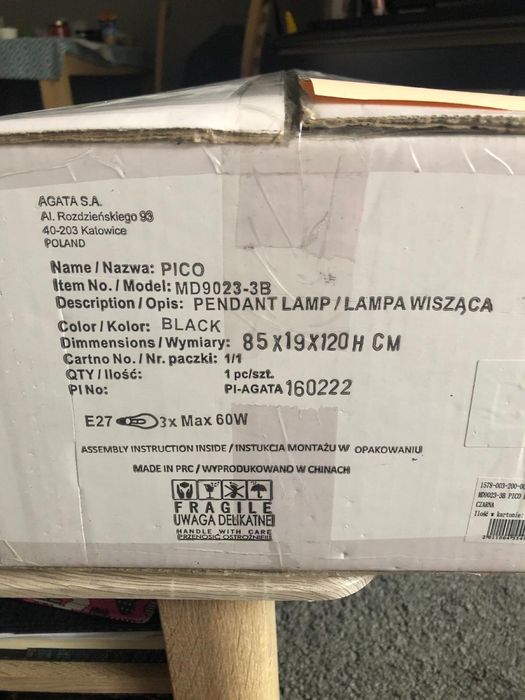 Lampa wiszaca czarna model MD9023-3B