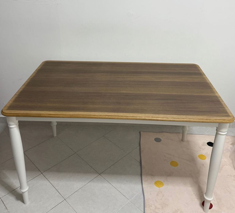 Mesa 130x80x75 - Tampo de Madeira | Pé Metálico