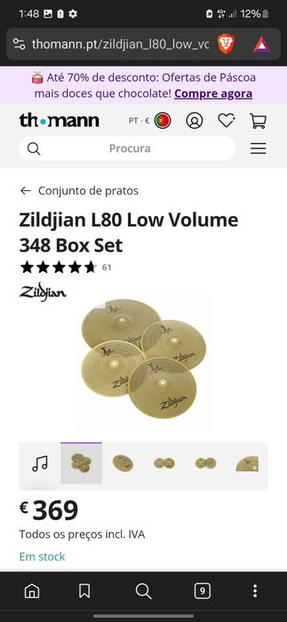 Zildjian L80 Low Volume - Set Completo + Ride 20" (Como Novo)