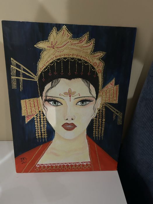 Portret kobiety, kwiat wiśni