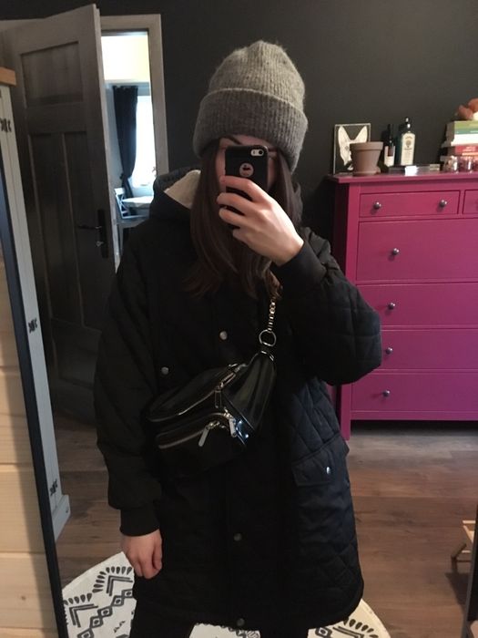 czarna pikowana kurtka parka zalando luźna