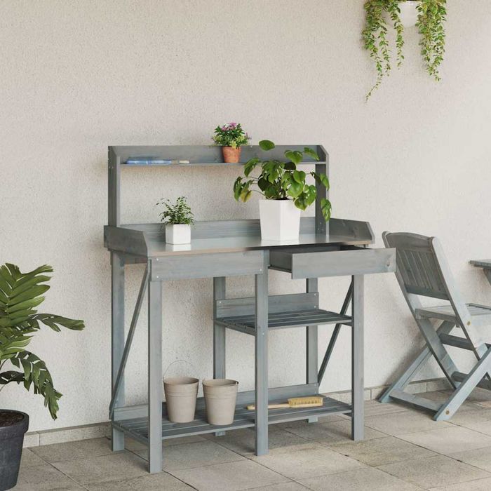 Mesa de trabalho para plantas em madeira de abeto cinzenta