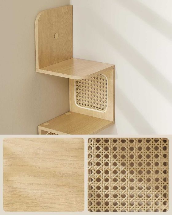 Półka narożna ścienna 5-poziomowa kształt zygzaka rattan PCV BOHO