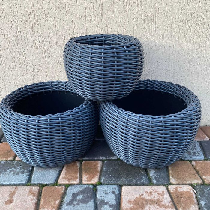 Стильні кашпо з ротангу  графіт  5 л та 12 л