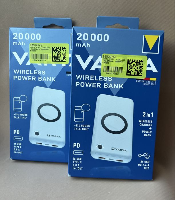 Varta Wireless 20000 mah power bank 3 безпровідною зарядкою павербанк