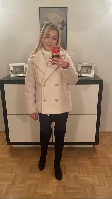 Płaszczyk kurtka ecri beżowa Zara S boucle