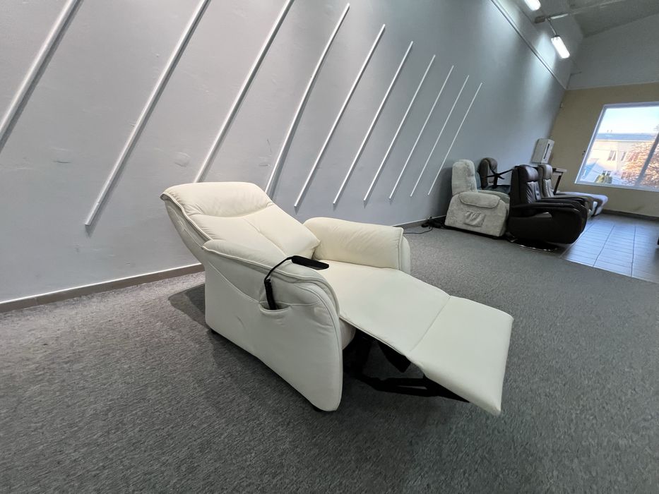 Кріло шкіряне реклайнер електро привід біле релакс