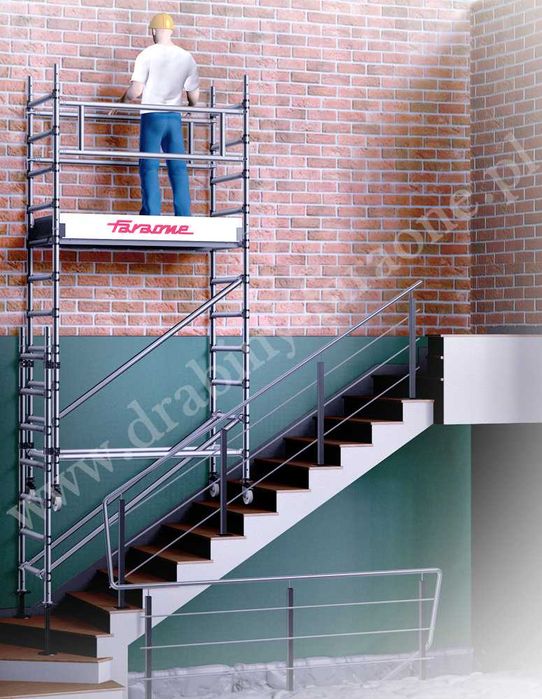 OD RĘKI rusztowanie aluminiowe Top Flex producent FARAONE 3-8m jezdne, opcja na schody, sklep Warszawa Wrocław Gdańsk Katowice Poznań Kraków Szczecin