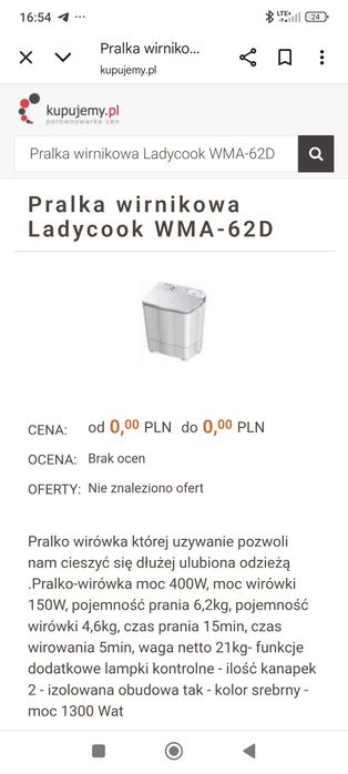 Pralko wirnikowa ladycook wma62d