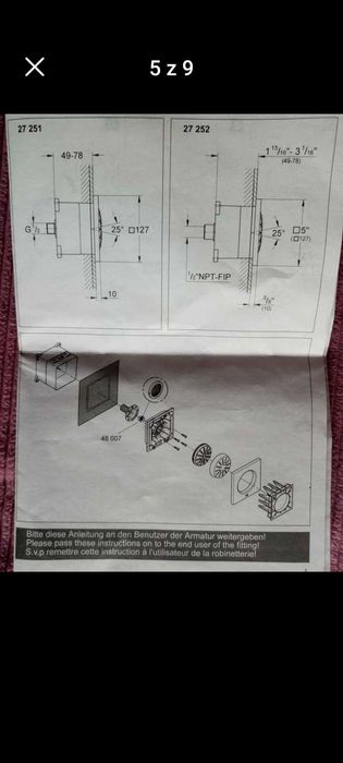 Natrysk podtynkowy chromowany nowy