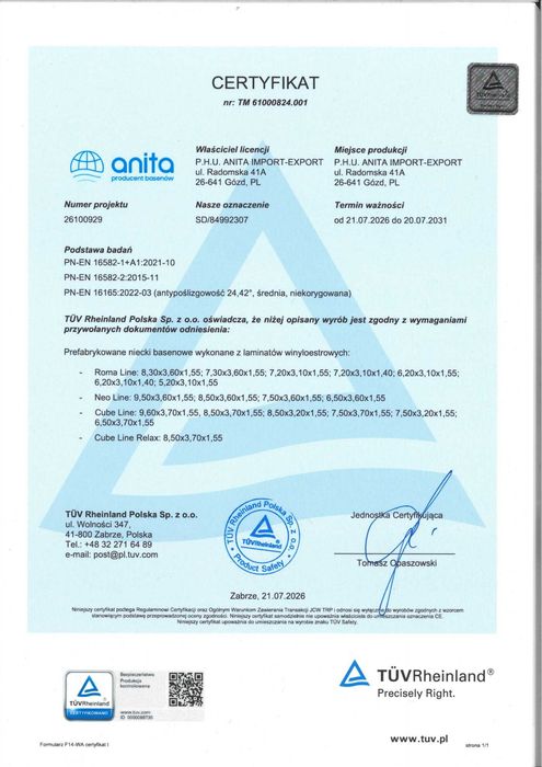 Basen ogrodowy wkopywany Cube Line 750x320x155 LEPSZY niż poliestrowy - PRODUCENT