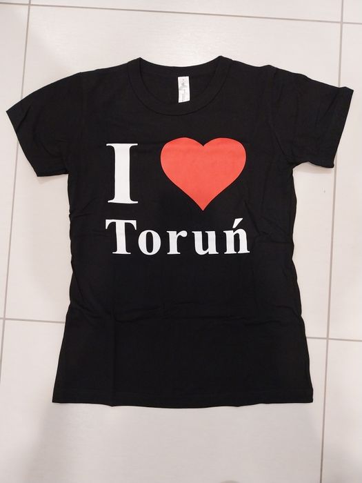 Nowy, czarny tshirt I Love Toruń, rozmiar M