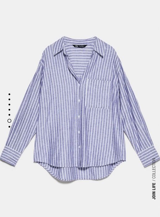 Сорочка лляна жіноча у смужку біла блакитна Zara