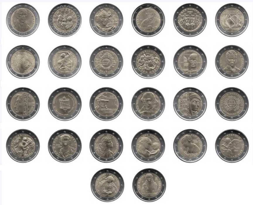 Conjunto 2€ comemorativas de São Marino 2004 a 2021