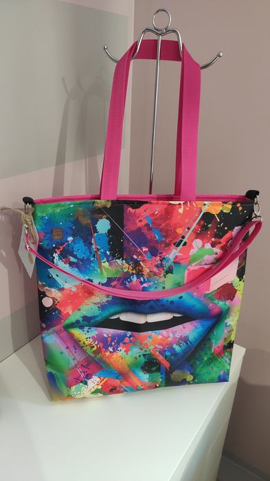 Torebka usta kobiety shopper bag abstrakcja XXL