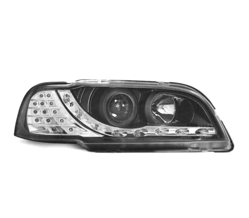FARÓIS COM LUZ DIURNA LED VOLVO S40 V40 96-00 FUNDO PRETO