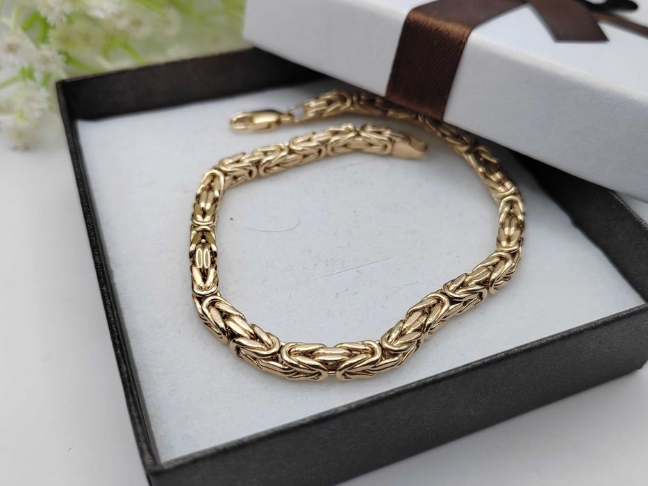 NOWA Złota Bransoletka Splot Królewski 22cm / Złoto 585