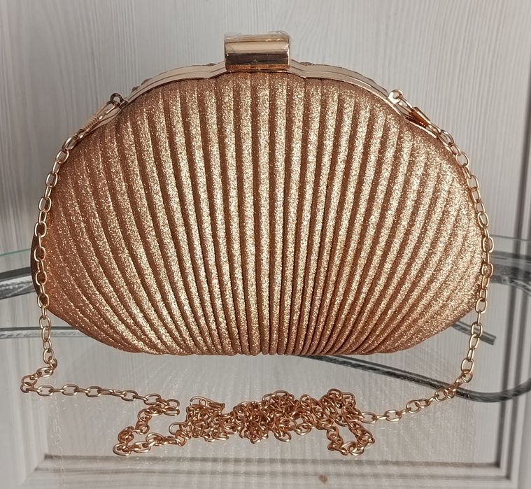 Zjawiskowa złota błyszcząca torebka kopertówka wieczorowa muszla vintage Glamour retro piękna
