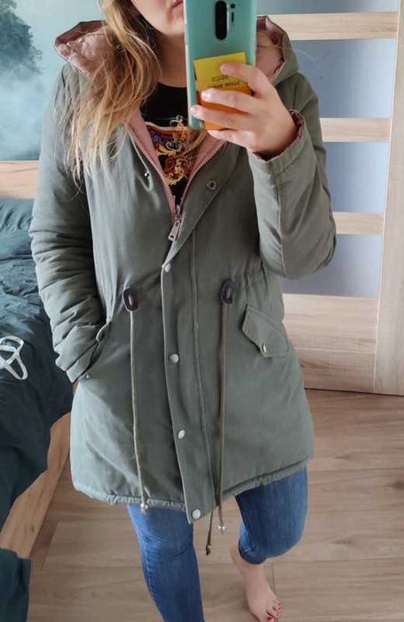 Kurtka damska parka khaki różowa rozmiar S rozmiar M