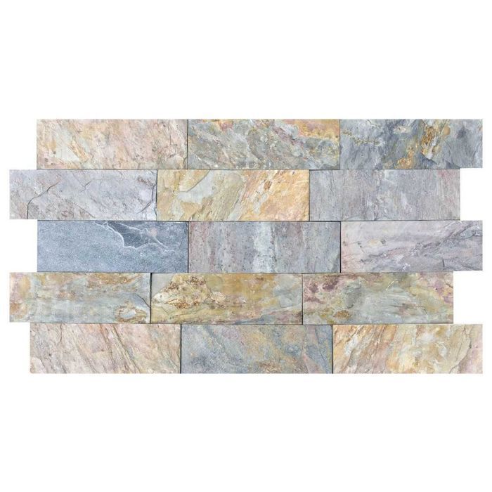 Płytki łupek Jaipur Multi naturalny 10x30x0,8-1,3 cm elewacja kamień elewacja kolorowy kamień na elewacje podmurówka multikolor