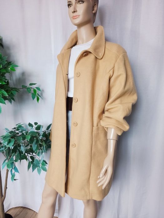 Sg Klasyczny płaszcz damski  48 , 50  elegancki piaskowy karmelowy pła