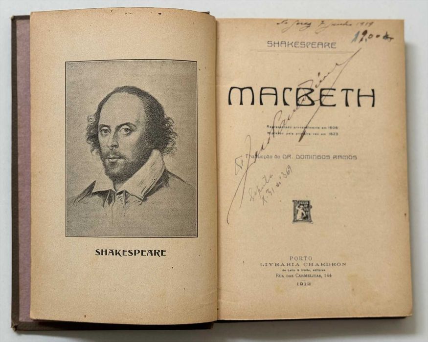 1912_Shakespeare, MACBETH. Tradução do Dr. Domingos Ramos. Em muito bom estado geral.